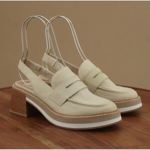 Dolce Vita Womens Hines Mules Penny Loafers Slingback Heeled Beige Leather 6.5